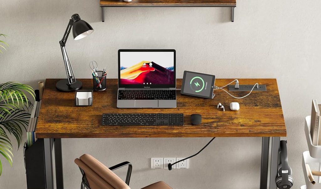 desk with built-in outlets