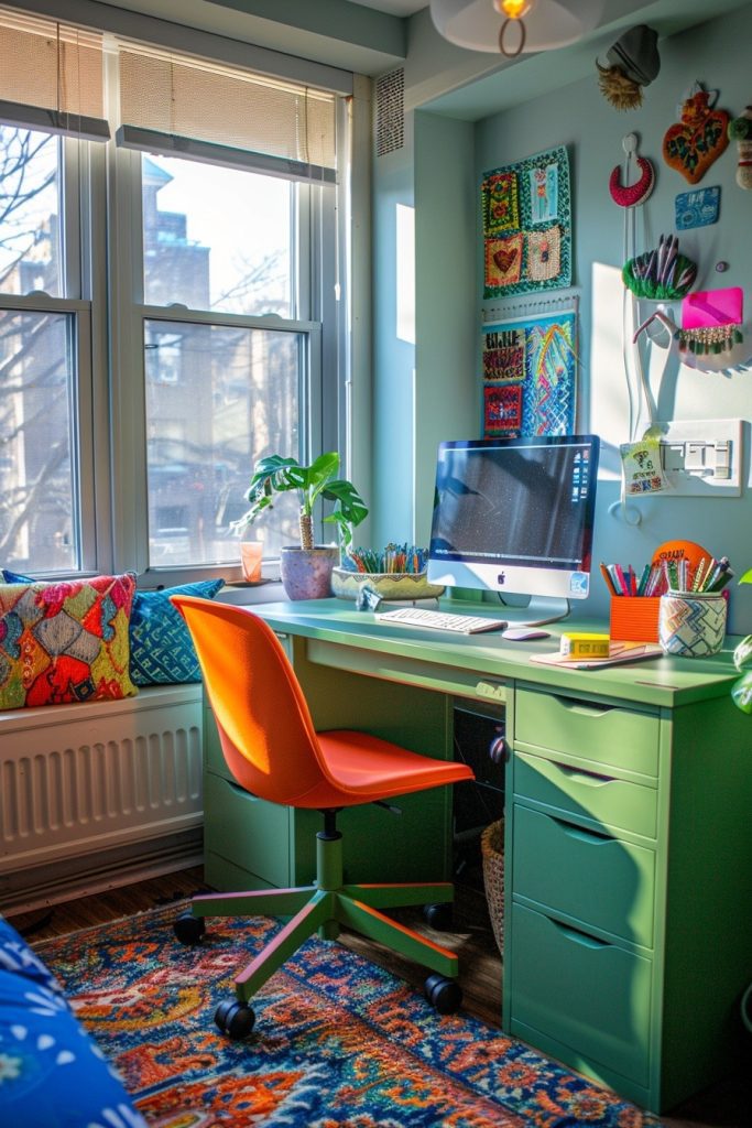 Bold Color Dorm Desk by Window