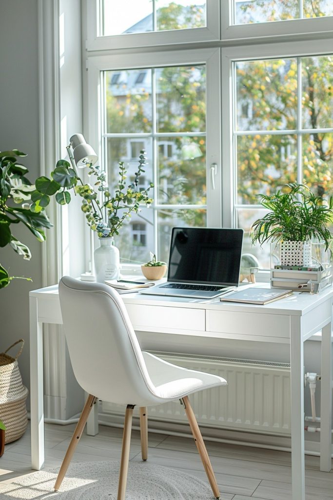 Bright Whites Dorm Desk Window Setup