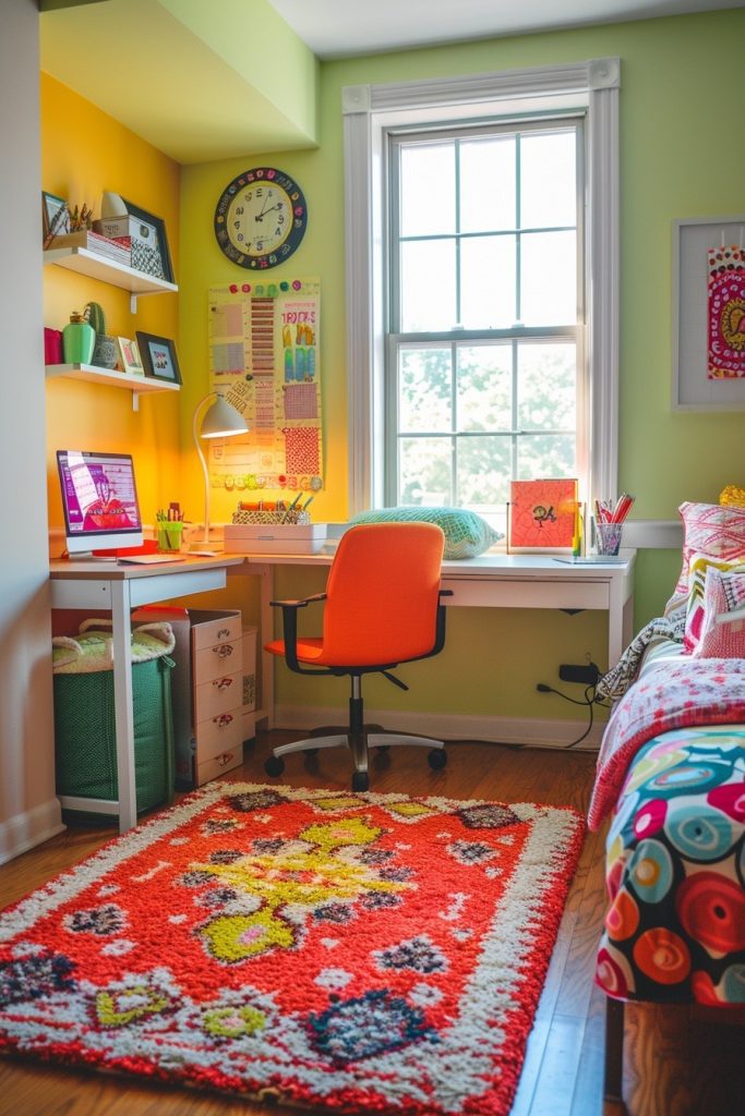Pop of Color Dorm Desk by Window