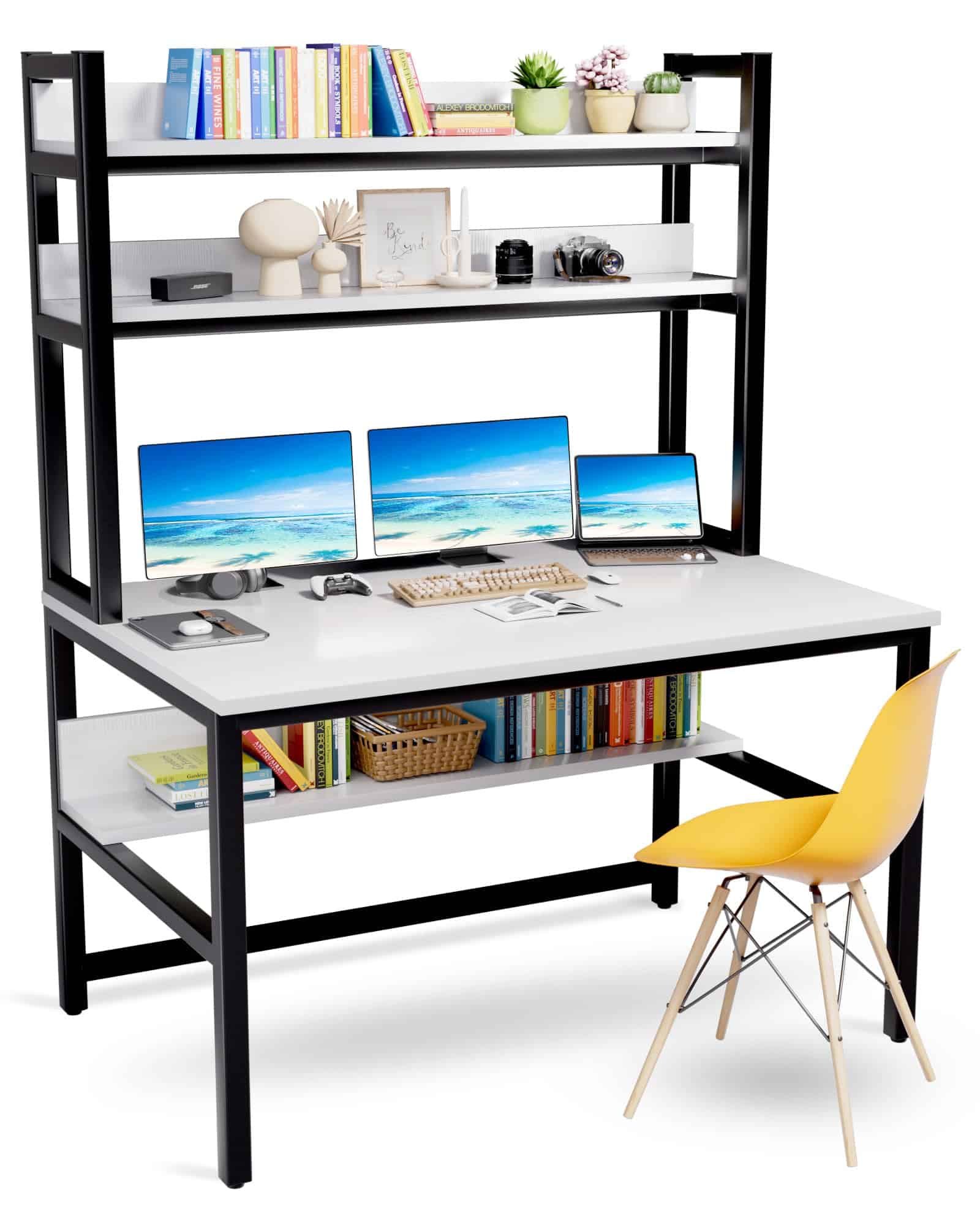Aquzee Computer Desk with Hutch and Bookshelves