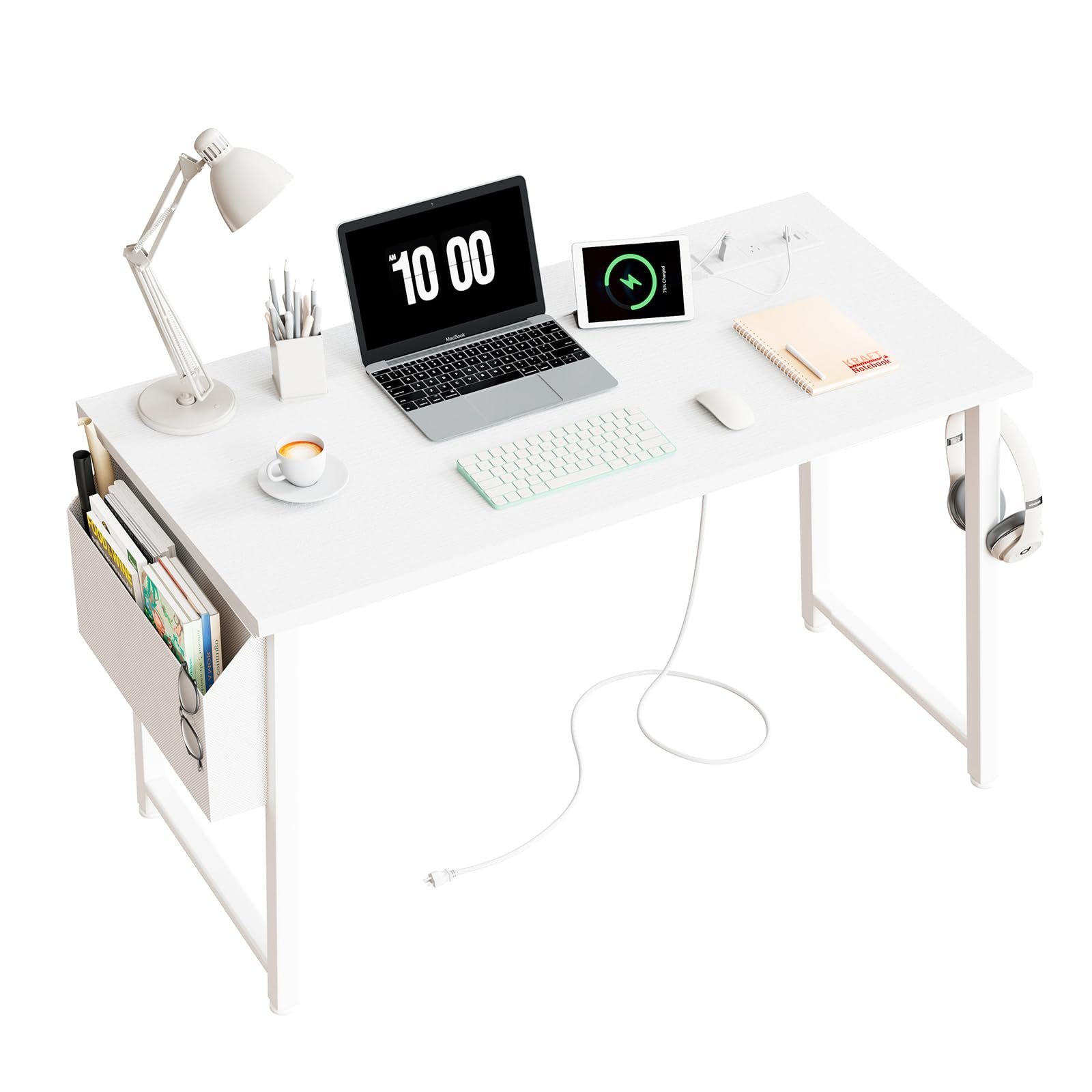 Lufeiya 39 inch White Computer Desk with Power Outlet