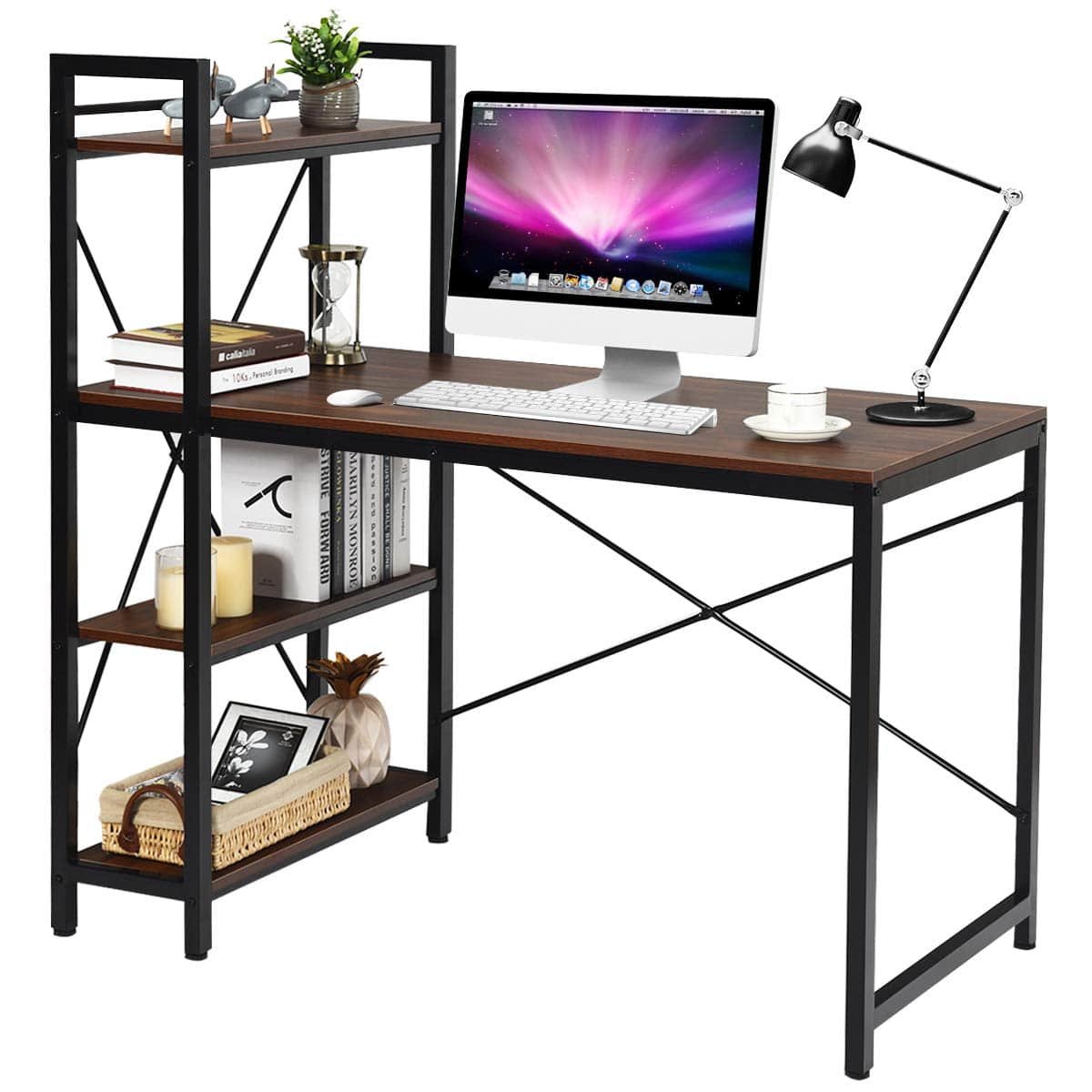 Tangkula Computer Desk with 4 Tier Shelves