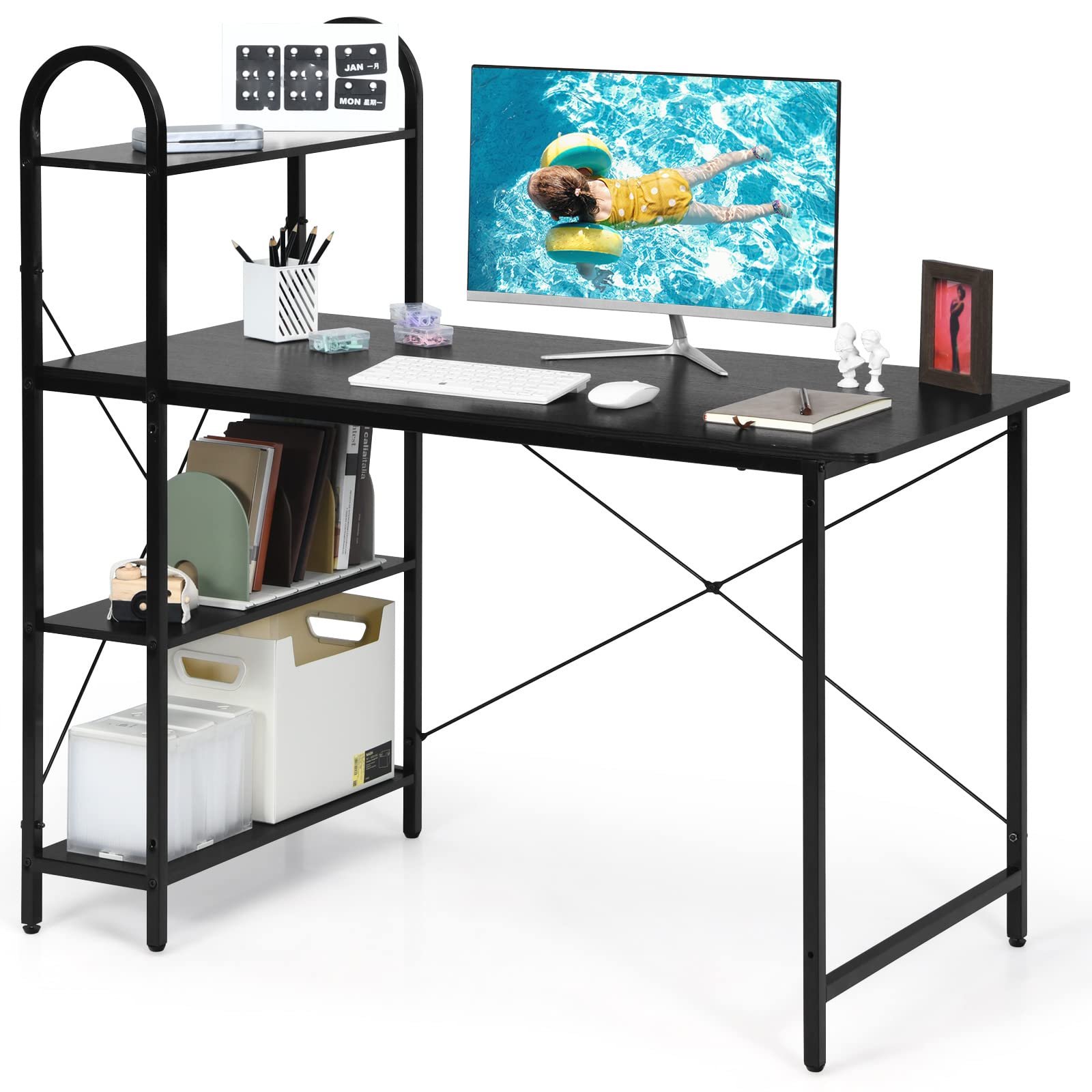 Tangkula 48-Inch Reversible Computer Desk with Storage Shelves