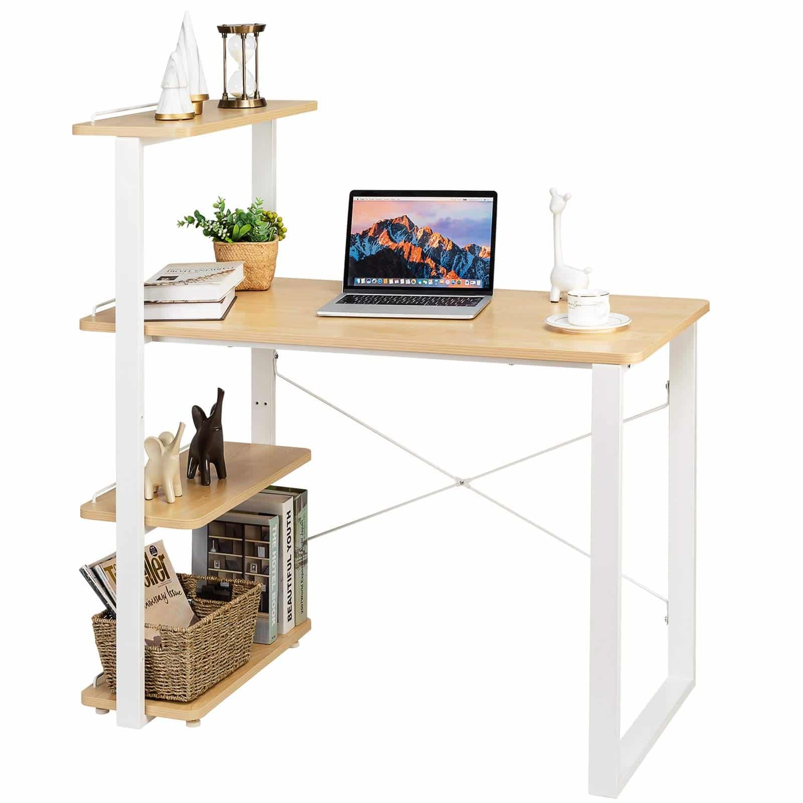 Tangkula Computer Desk with 4 Tier Bookshelves