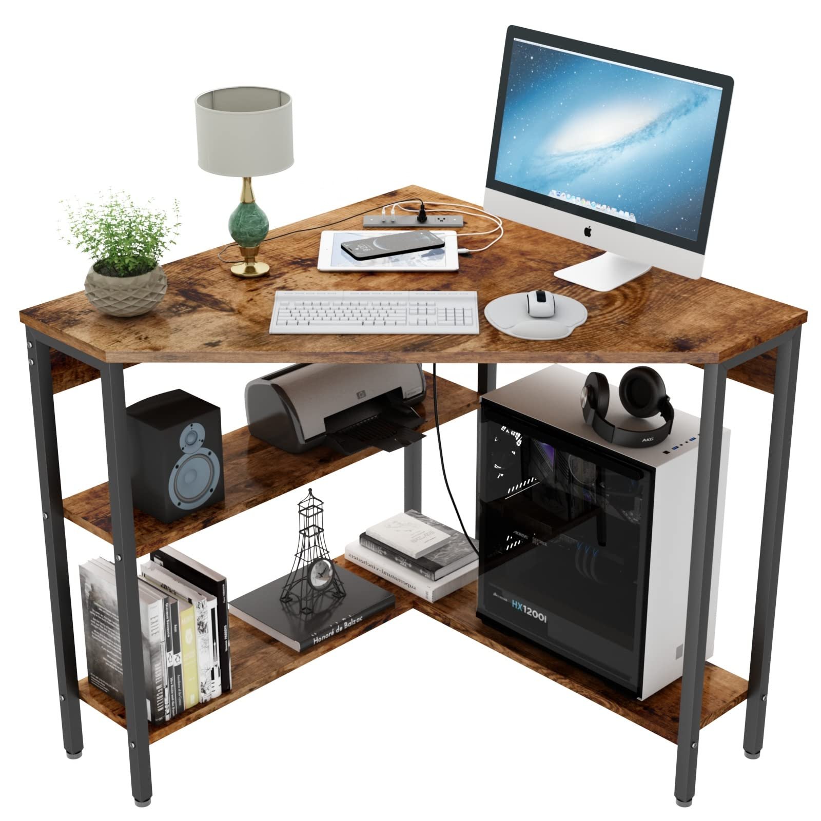 Auromie Corner Desk with Outlets & USB Ports