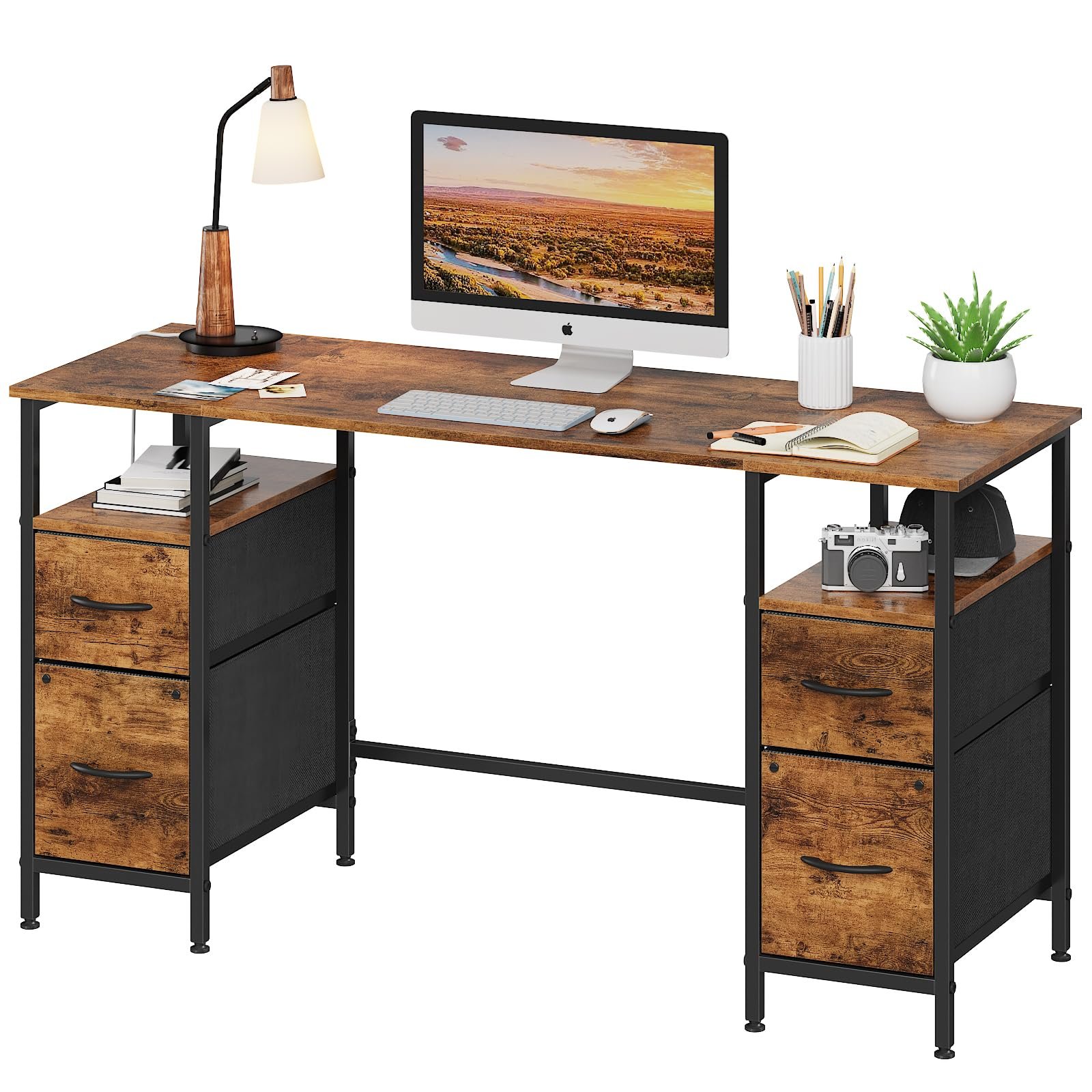 YAOHUOO Computer Desk with 4 Drawers Organizer