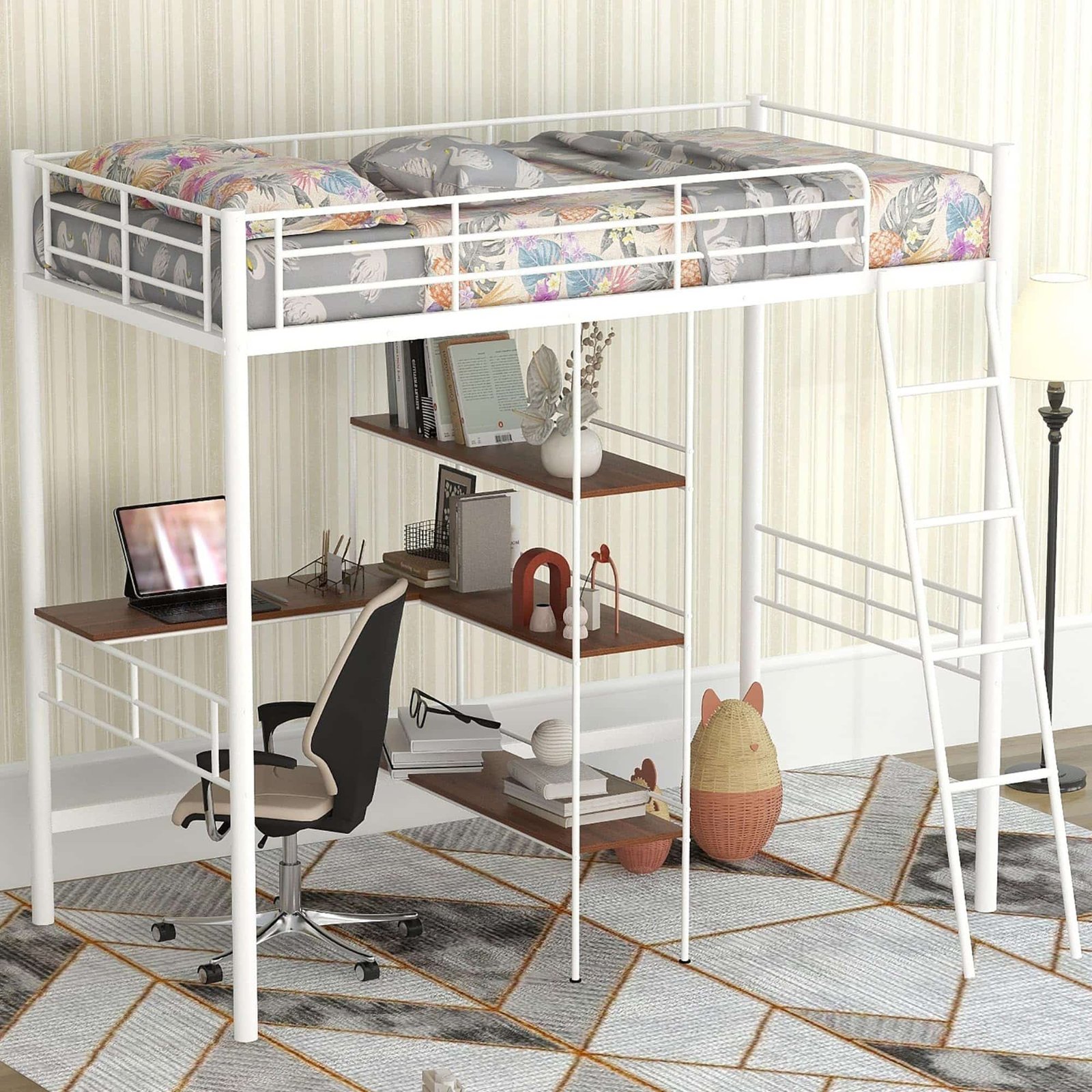 Bellemave Twin Loft Bed with Desk and 3-Tier Storage Shelves