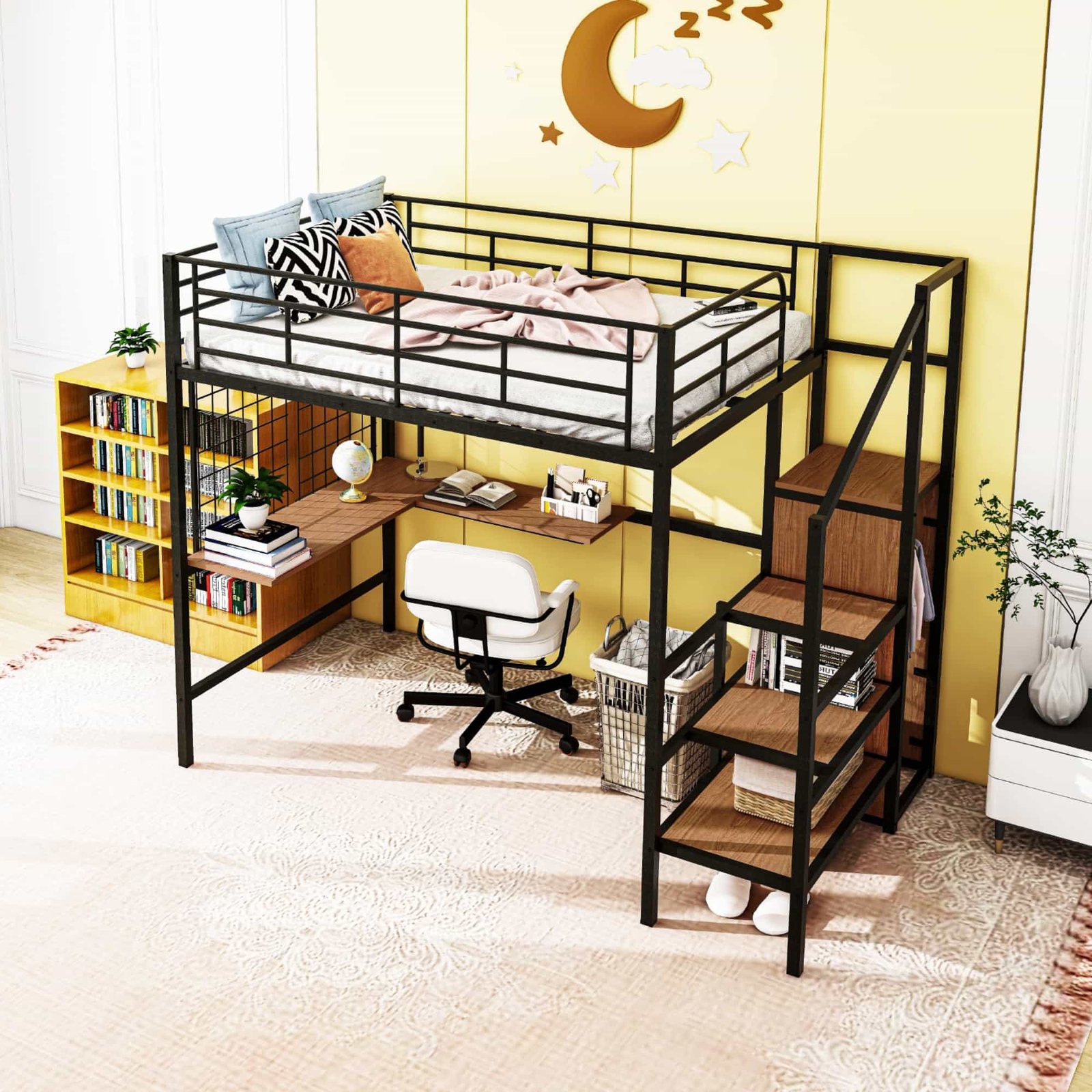 DNYN Full Size Loft Bed with Desk