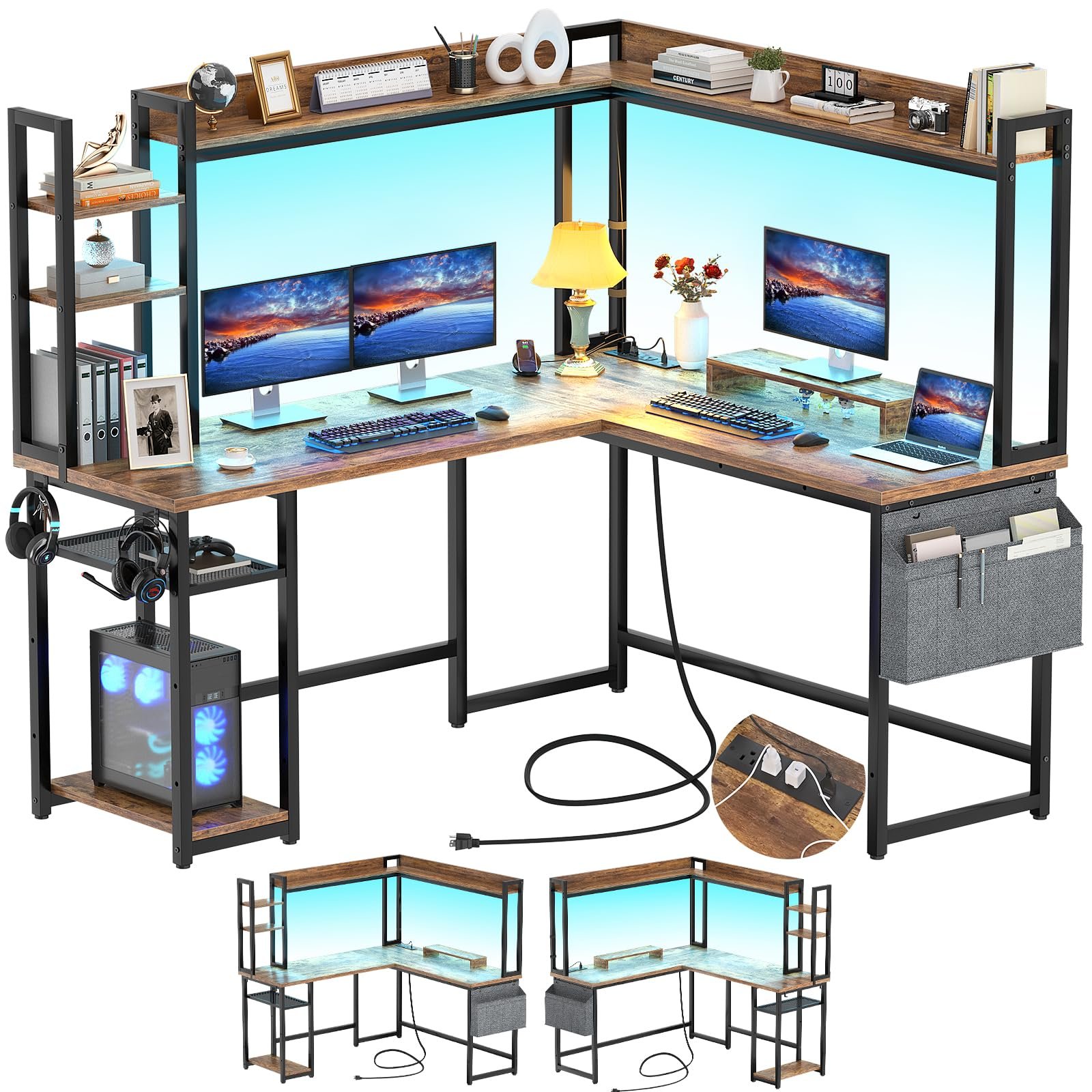 Aheaplus L Shaped Desk with Power Outlet