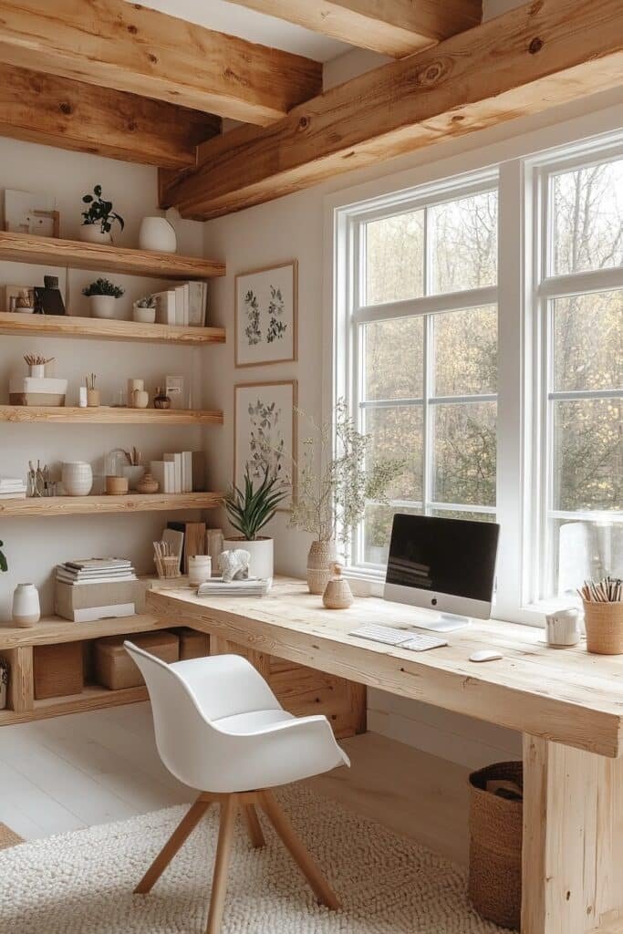 Airy White and Pine Wood Workstation