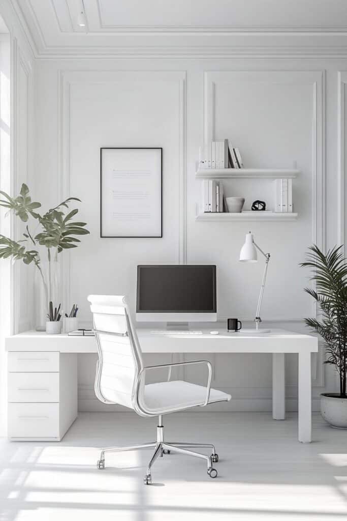 All-White Minimalist Office