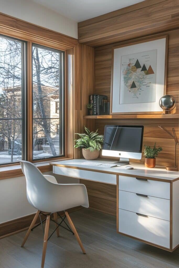 Compact White and Wood Corner Office