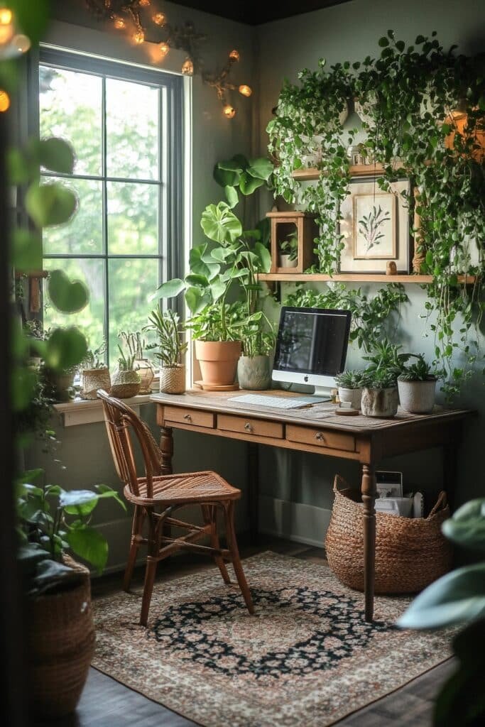 Cozy Small Office with Lush Greenery