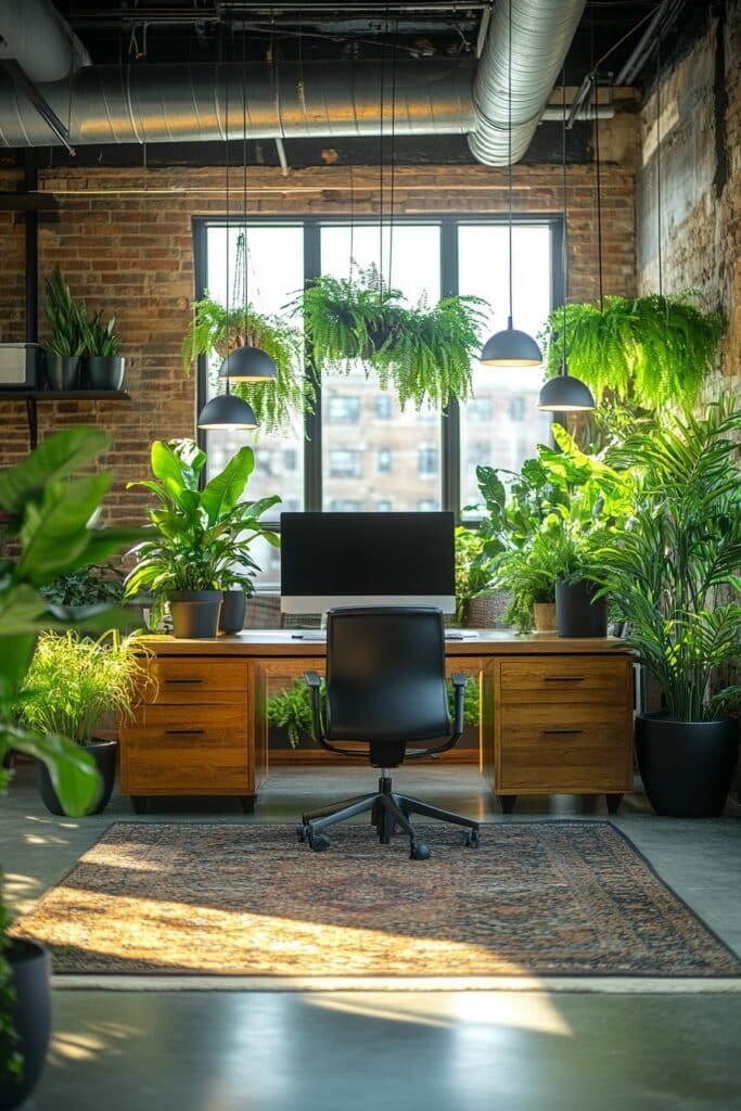 Eco-Friendly Small Office with Indoor Plants