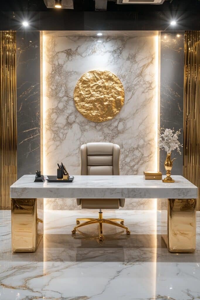 Elegant Marble and Gold Office