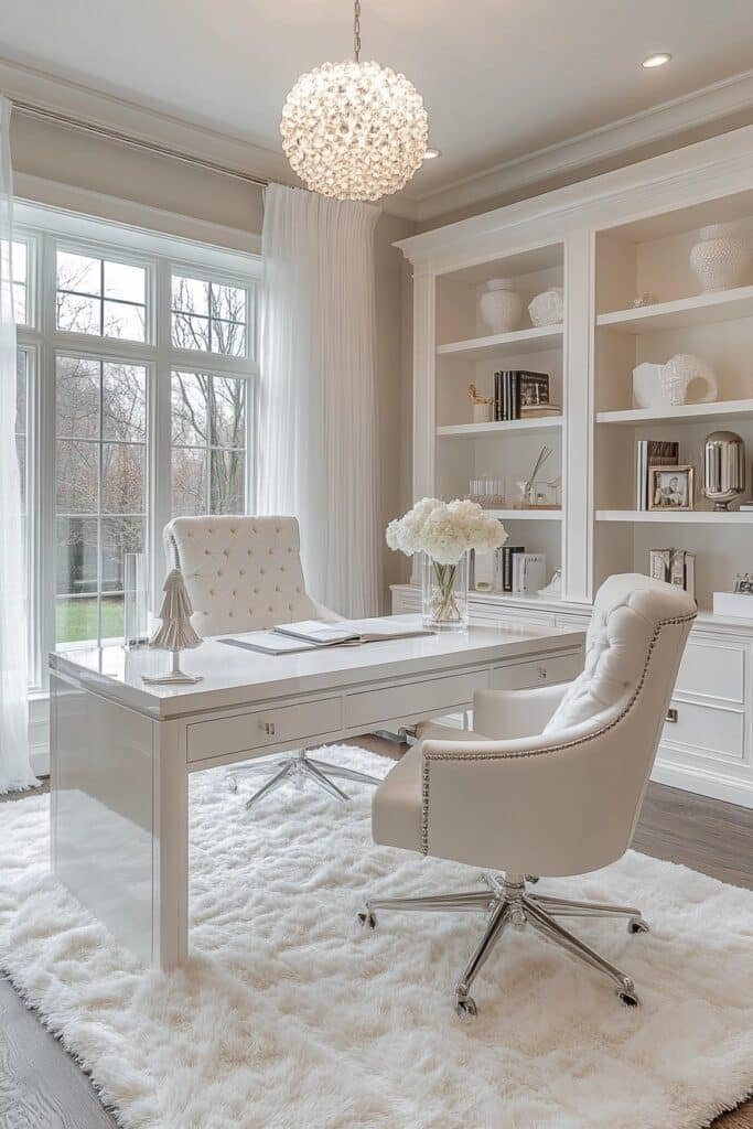 Elegant White and Hardwood Office Suite