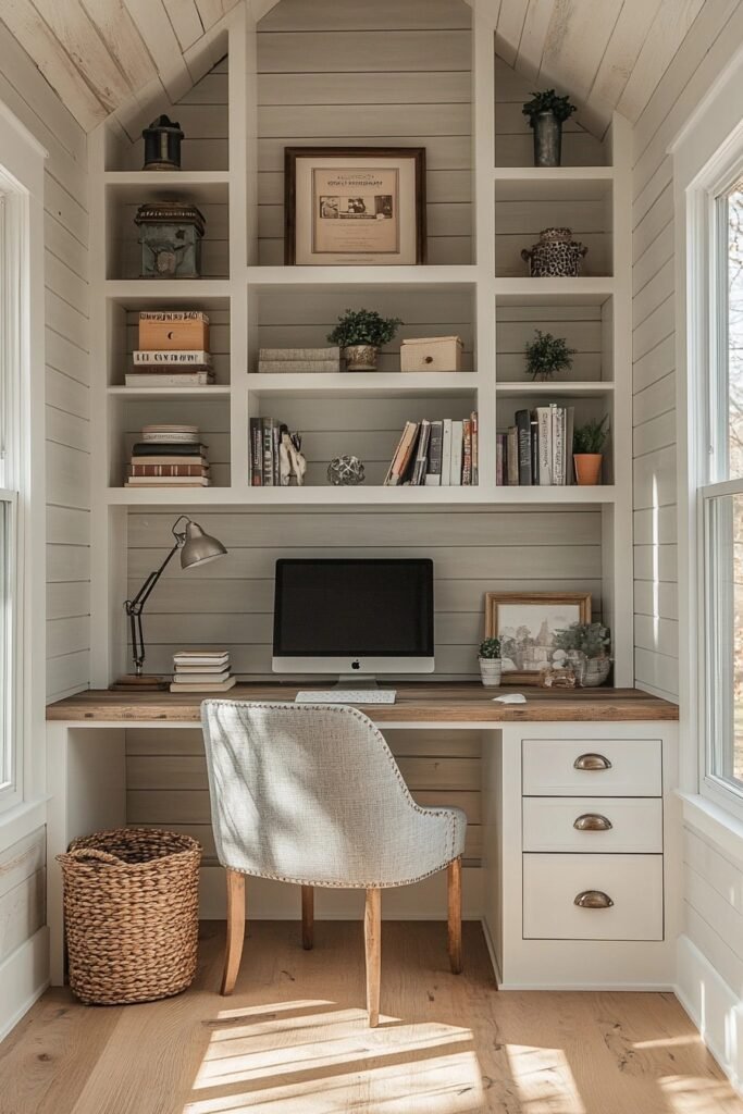 Farmhouse Office with Built-In Shelving