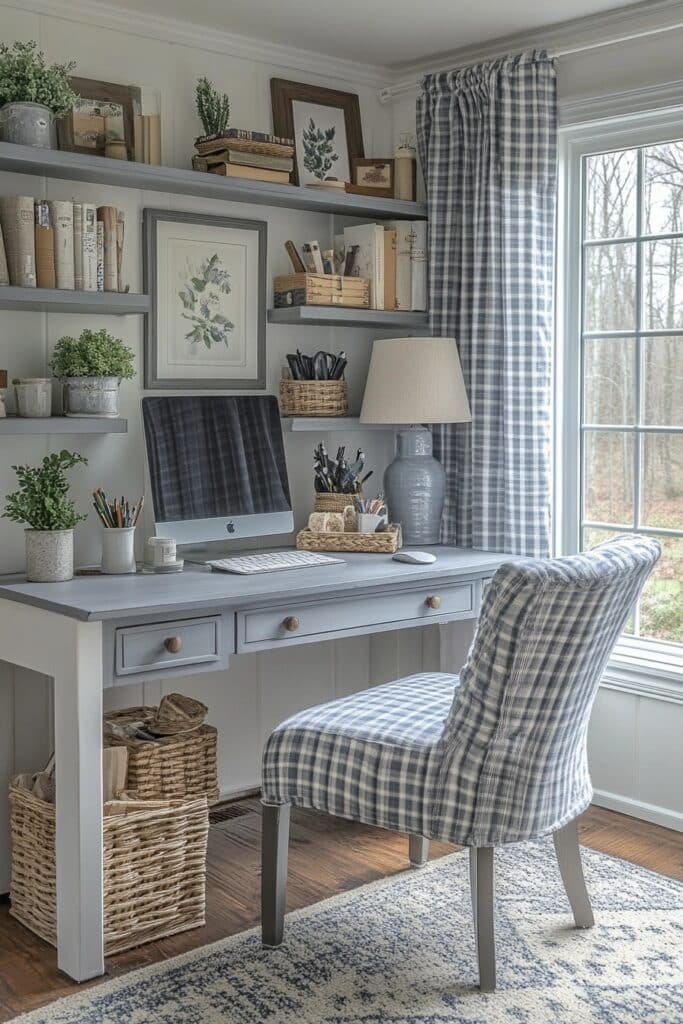 Gingham-Styled Desk Area