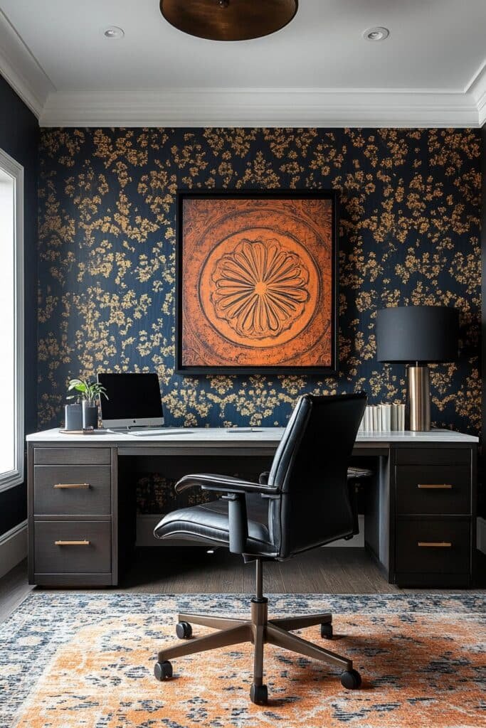 Home Office with Bold Graphic Wallpapers