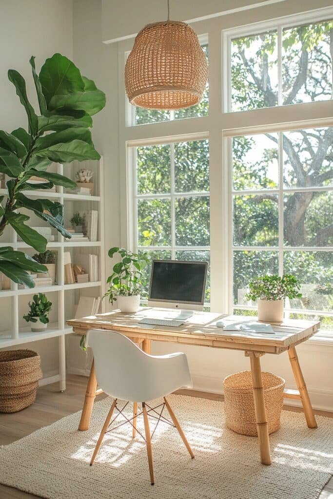 Luminous White and Bamboo Office Setup