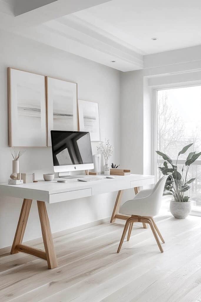 Minimalist White and Wood Desk Setup