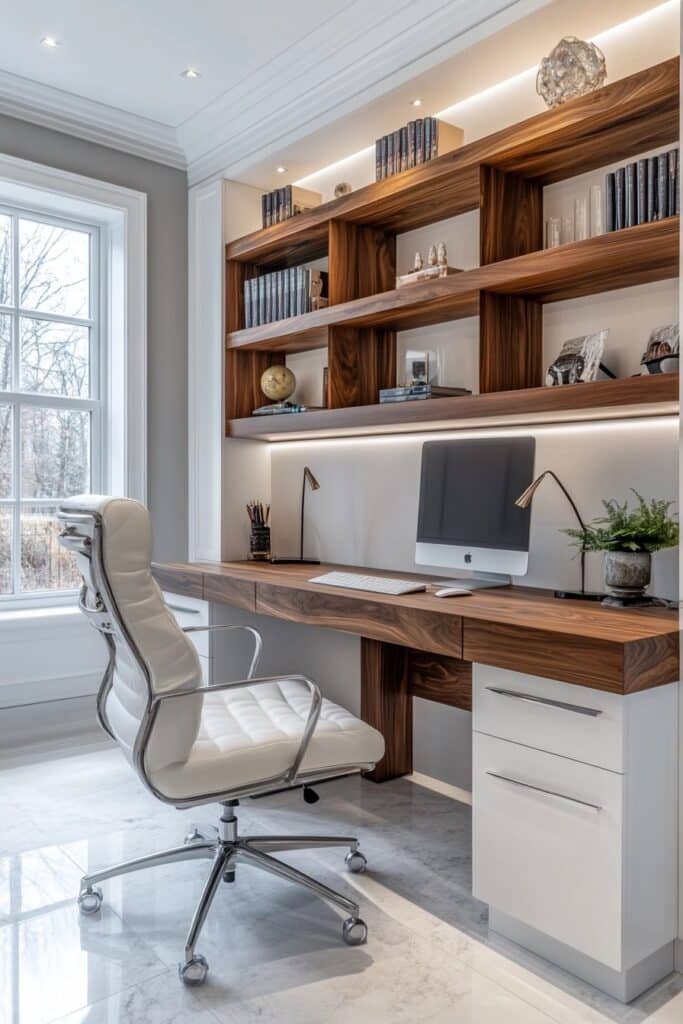 Modern White and Walnut Office Layout