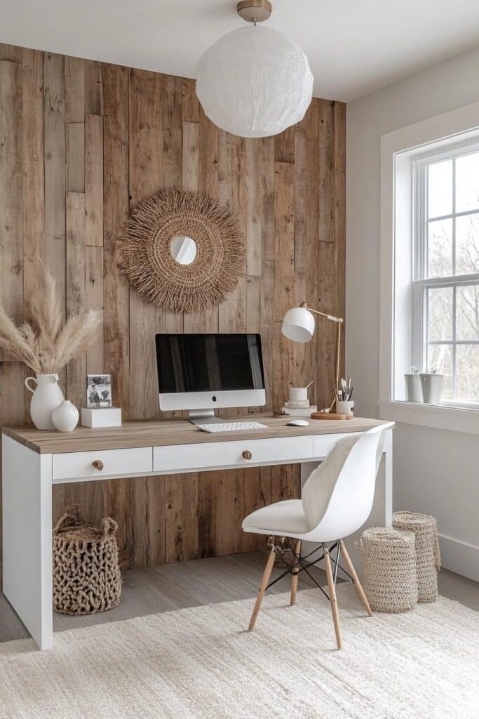 Neutral White and Wood Home Office