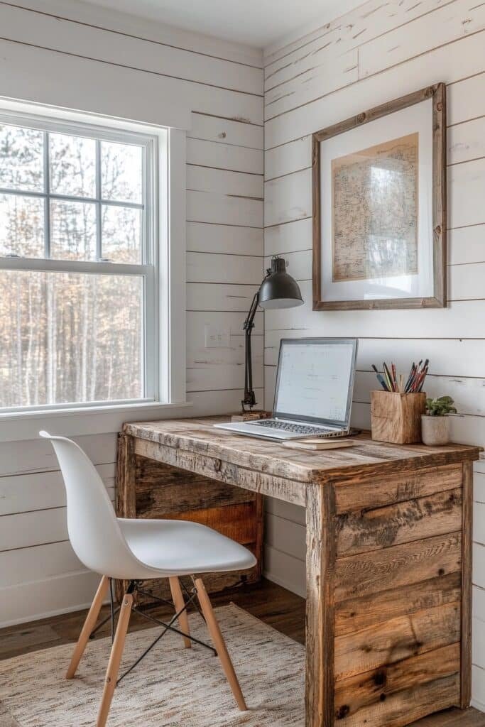 Rustic White and Wood Small Office