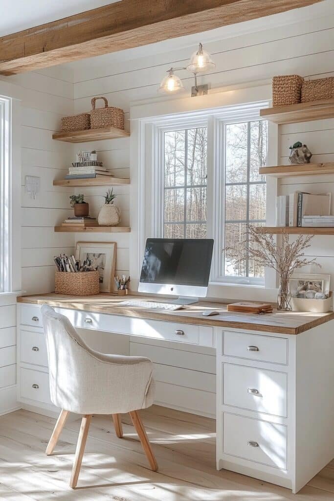 Sleek Farmhouse Office with Storage