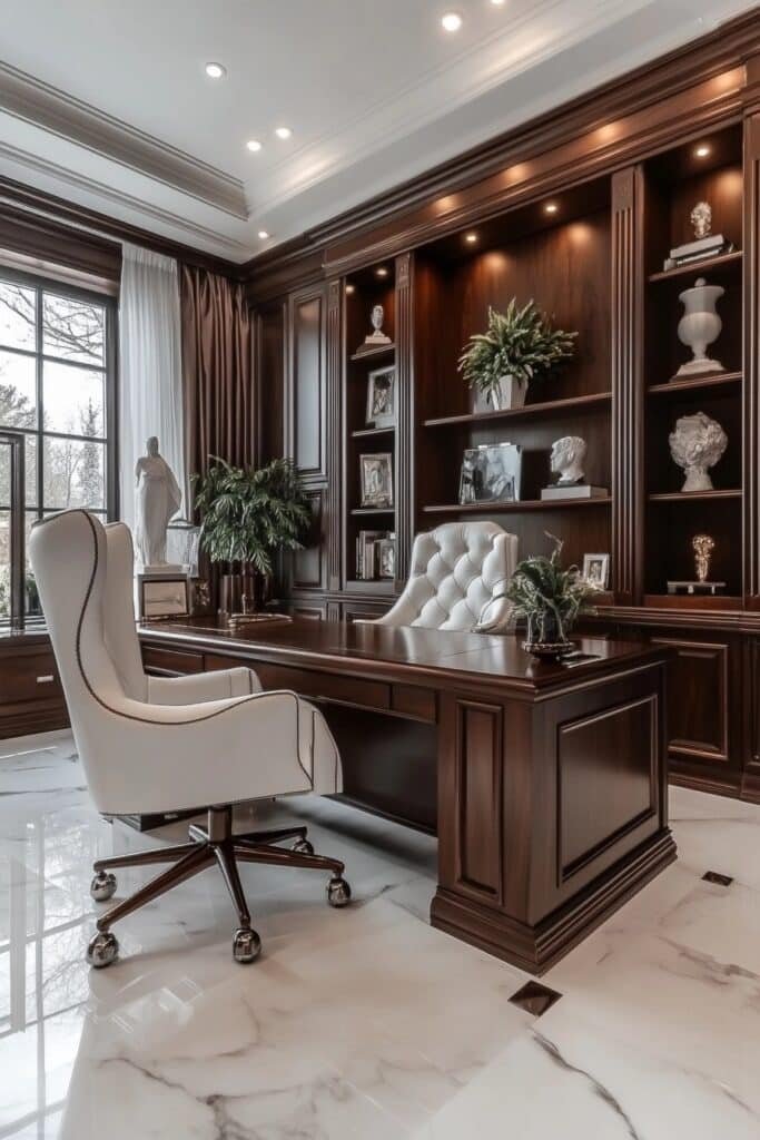 Sophisticated White and Cherry Wood Office