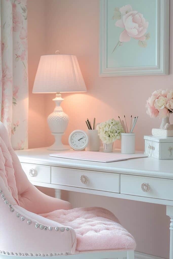 Subtle Pastel Themed Desk Area