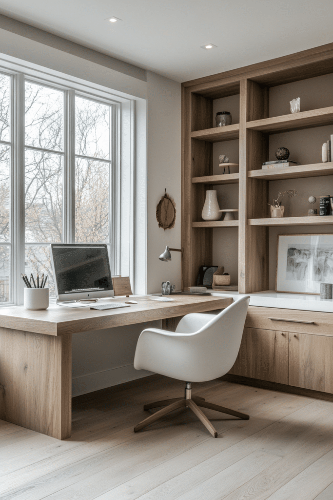 Understated White and Ash Wood Office