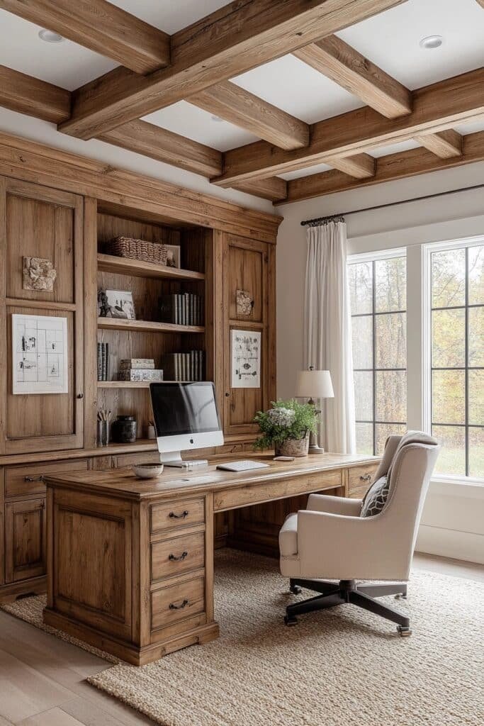 Warm Wood Farmhouse Home Office